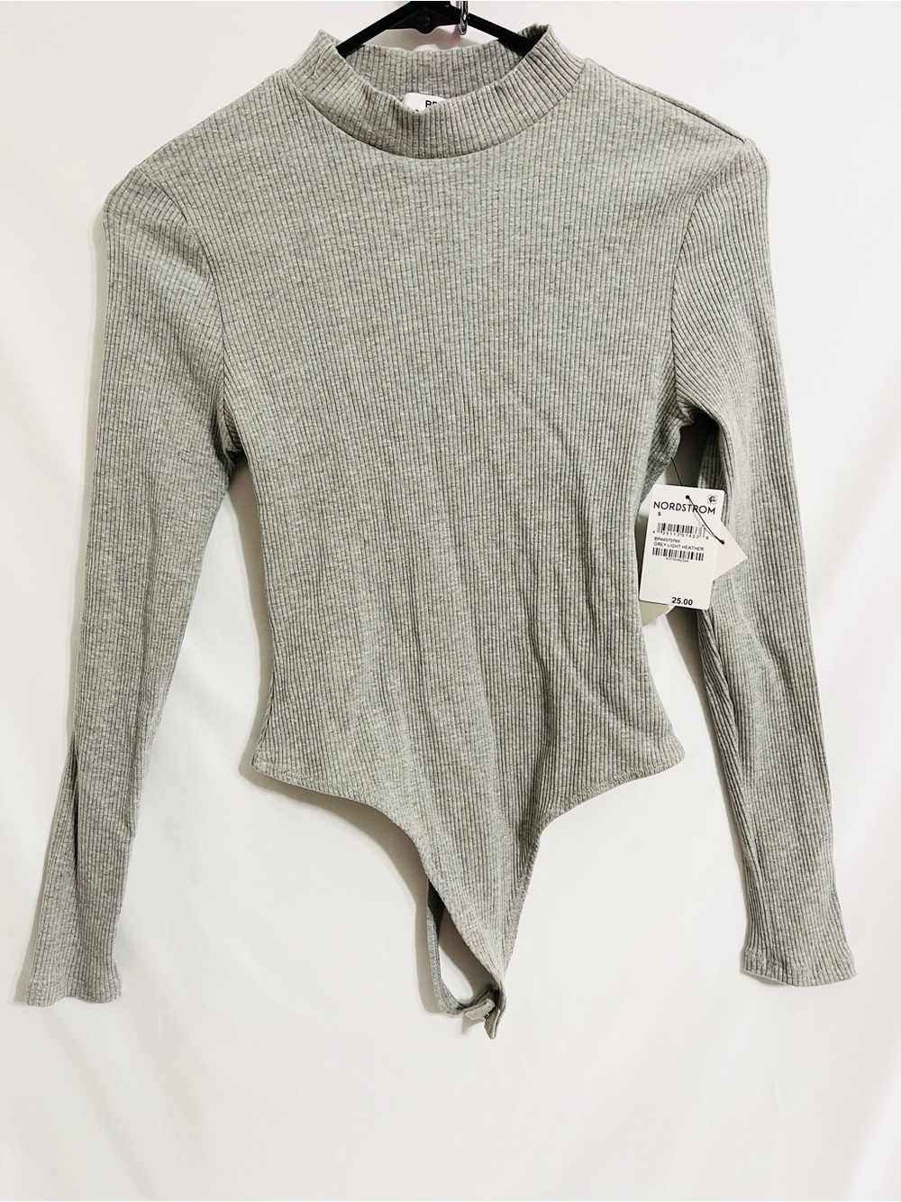 bp Ribbed Mock Neck Long-Sleeve Bodysuit in Light Gray